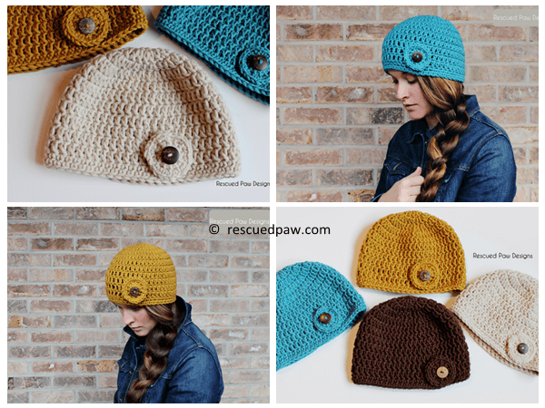 Womens Crochet Circle Button Hat