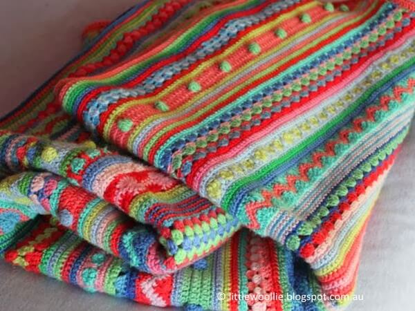 Mixed Stitch Stripey Blanket