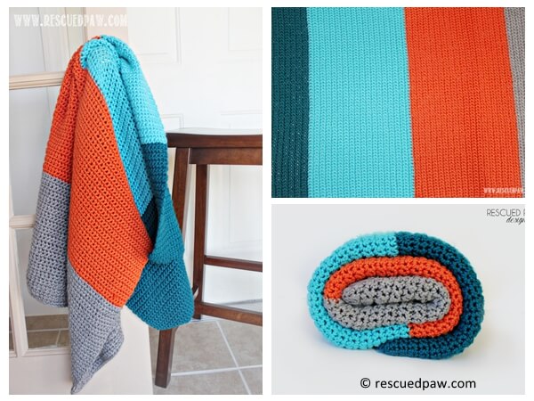 Simple Color Blocked Crochet Blanket