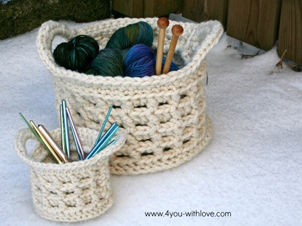 Large Raised Box Stitch Crochet Basket