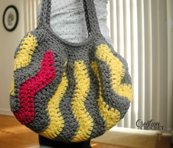 Pop of Pink Vertical Chevron Bag