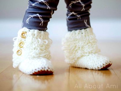Crochet Toddler Loop Boots with Suede Sole