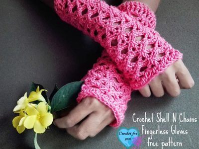 Crochet Shell N chains Fingerless Gloves