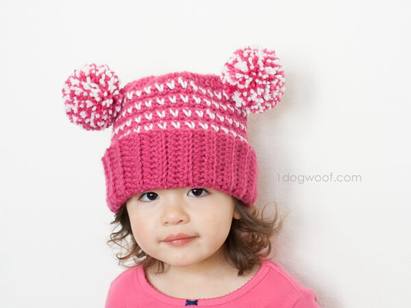 LOLLY-POMS SWEETHEART CROCHET BEANIE