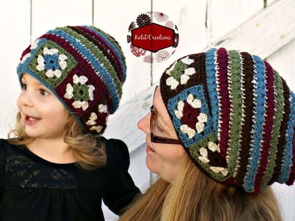 Granny Square Star Stitch Slouchy Hat