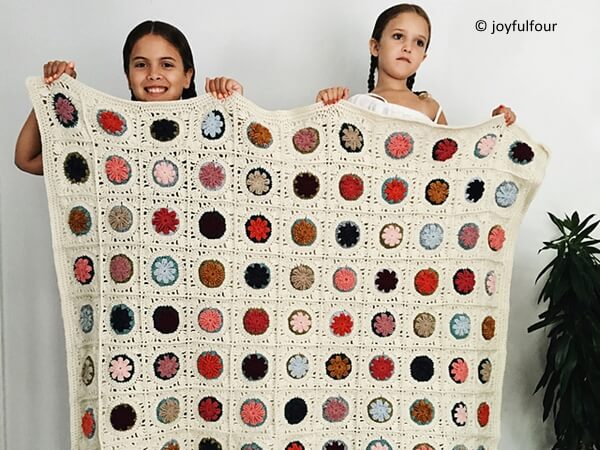 vintage granny puff flower blanket