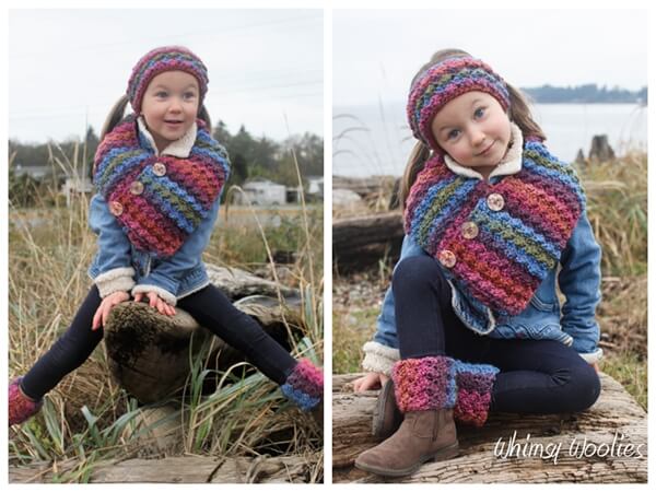 Button Wrap Scarf with Headband & Boot Cuffs