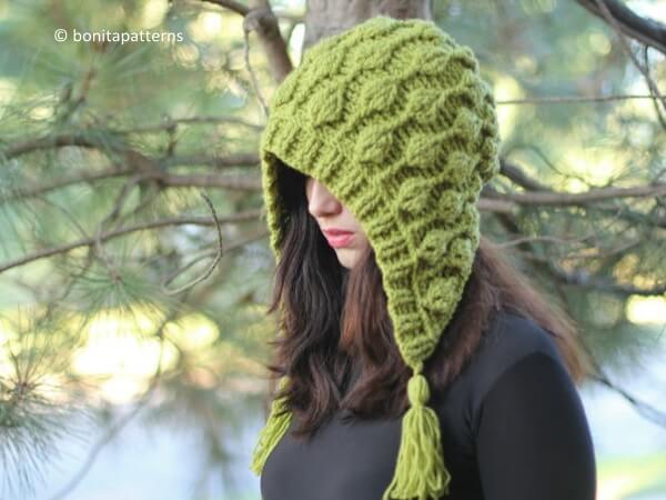 Embossed Leaves Hooded Hat