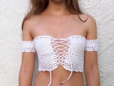 Off the shoulder lace up crochet top