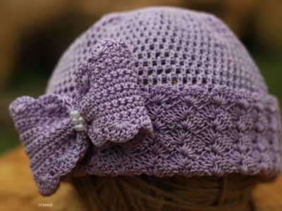 Crochet Hat with Bow and Beads