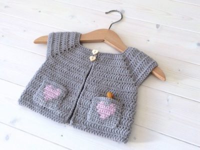 Crochet Little Girl’s Heart Pocket Cardigan