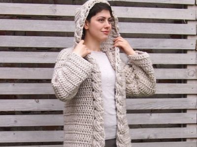 Women Cable Hooded Cardigan
