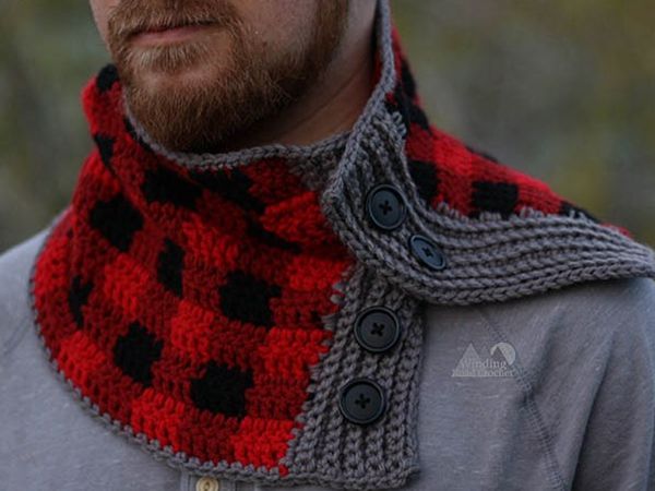 Buttoned Plaid Cowl