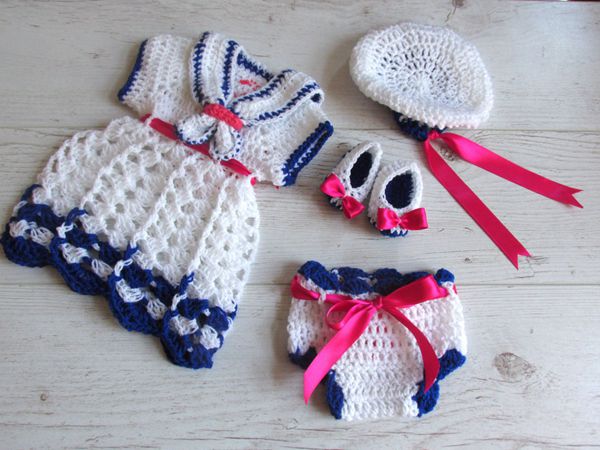 crochet baby sailor dress set