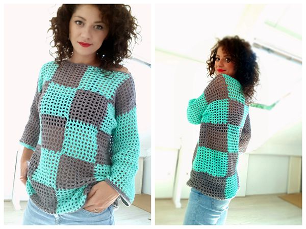 crochet Plaid Summer Sweater free pattern