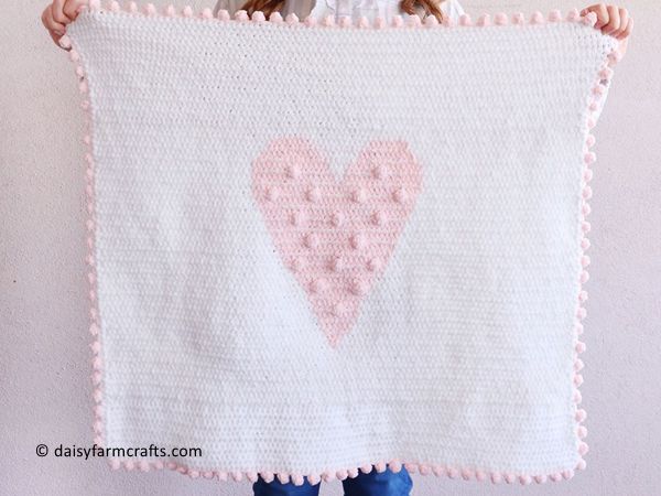 Crochet Polka Dot Heart Doll Blanket