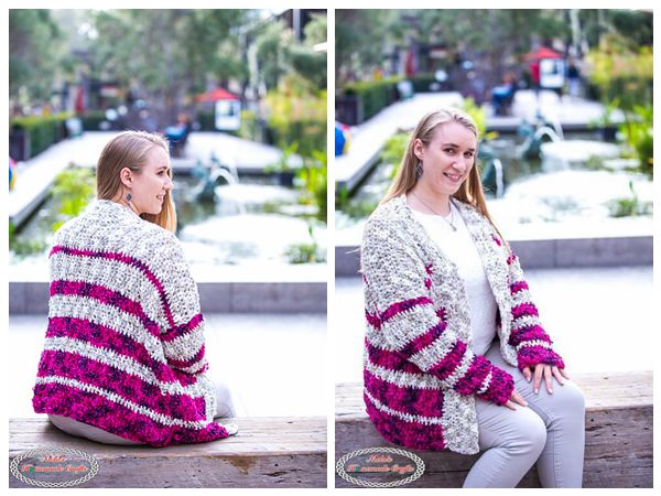 crochet Striped Velvet Cardigan free pattern