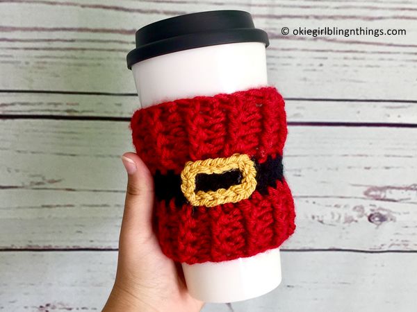 crochet Santa Belt Cup Cozy free pattern