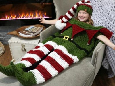 crochet Christmas Elf Cocoon Blanket & Hat Set easy pattern