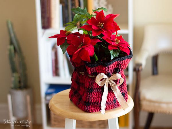 crochet Plaid Plant Basket free pattern
