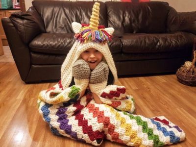 crochet 2in1 Rainbow Unicorn Hooded Blanket easy pattern