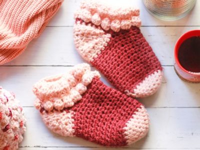 crochet Bobble Slipper Socks free pattern