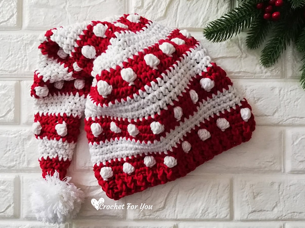 crochet Bobbles and Stripes Santa Hat free pattern