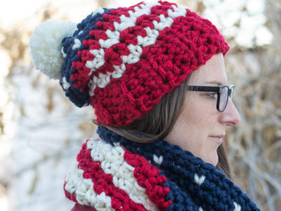 crochet Americana Hat and Cowl free pattern