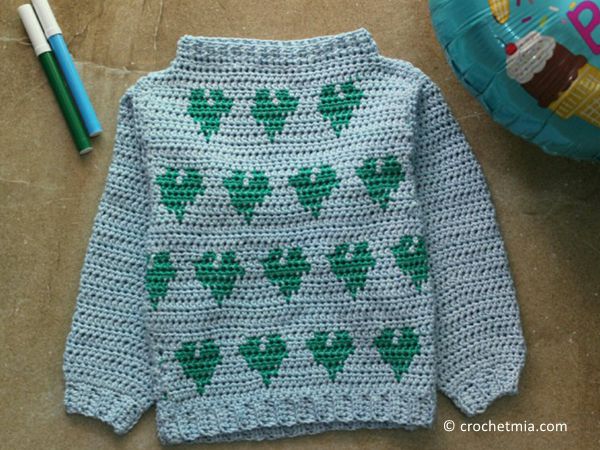 crochet Little Hearts Pullover free pattern