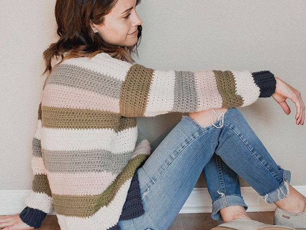 crochet Retro Stripes Sweater easy pattern