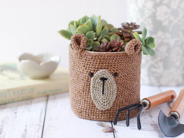 crochet Teddy bear planter free pattern