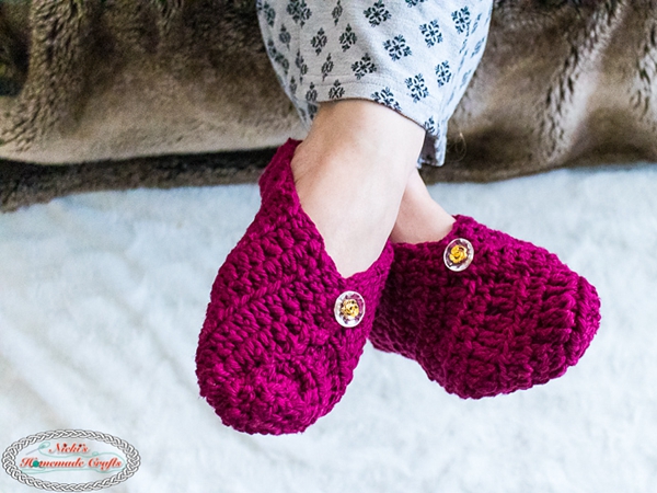 crochet Button Slippers from Square free pattern