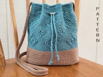 crochet Diamond Drawstring Bag easy pattern