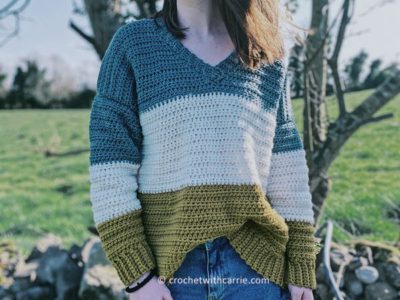 crochet Oversized V Neck Sweater free pattern