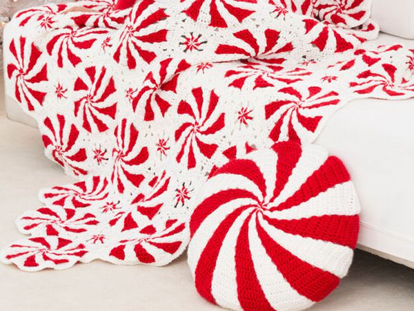 crochet PEPPERMINT THROW AND PILLOW free pattern