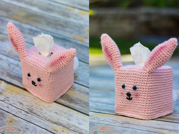 crochet Bunny Tissue Box Cover free pattern