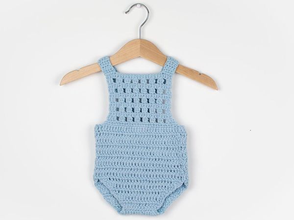 crochet Blue Orchid Baby Romper easy pattern