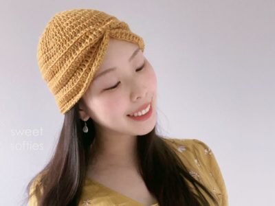 crochet Easy Ribbed Turban with Bow free pattern