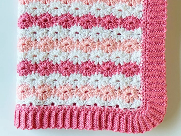 Pink Crochet Petal Stitch Blanket free pattern