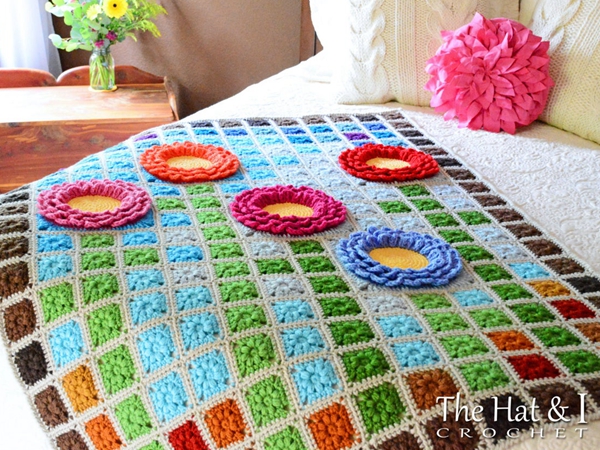 crochet Garden Mosaic Flower Blanket easy pattern