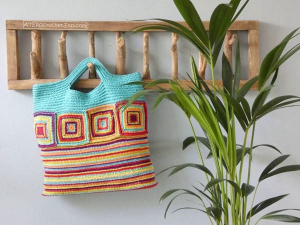 crochet SQUARE STRIPED BAG free pattern