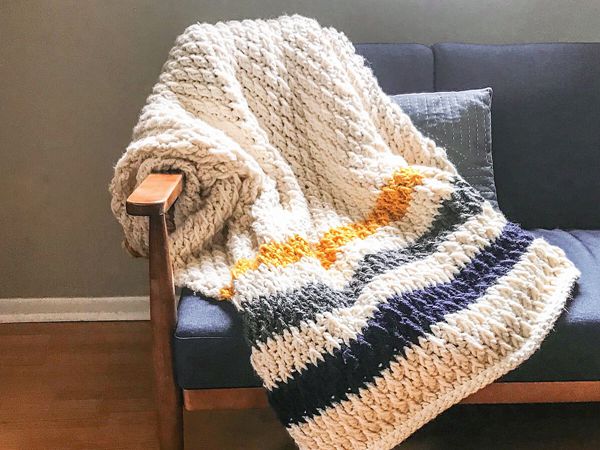 crochet Chunky Striped Alpine Blanket free pattern