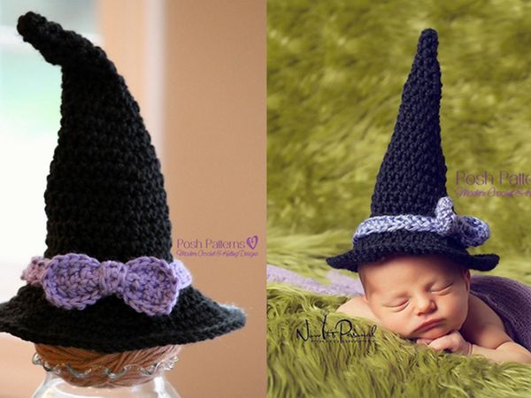 crochet Newborn Baby Witch Hat easy pattern