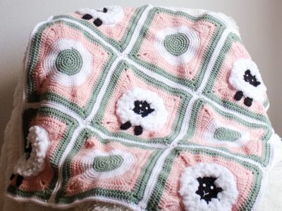 crochet Sheep Granny Square Blanket free pattern