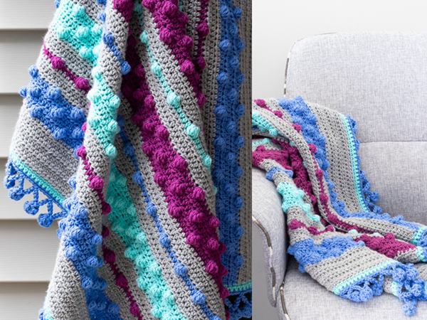 crochet Bobble Stripe Baby Blanket free pattern
