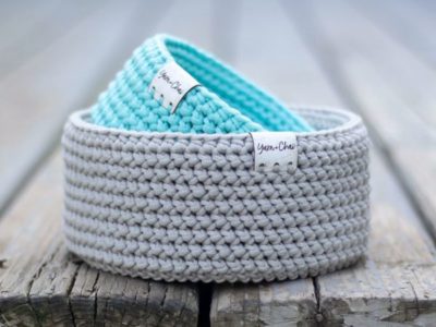 crochet HERRINGBONE ROUND BASKET free pattern