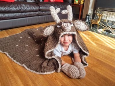 crochet 2in1 Woodland Deer Hooded Blanket easy pattern