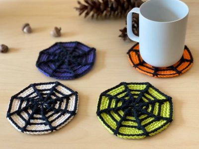 crochet Halloween Spider Web Coasters easy pattern