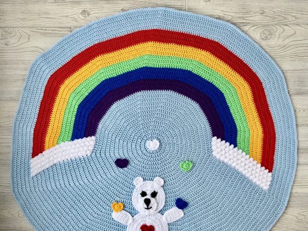 crochet Love Bear Rainbow Baby Blanket free pattern