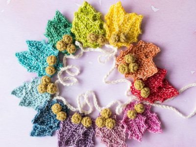 crochet Christmas Rainbow Holly Garland easy pattern